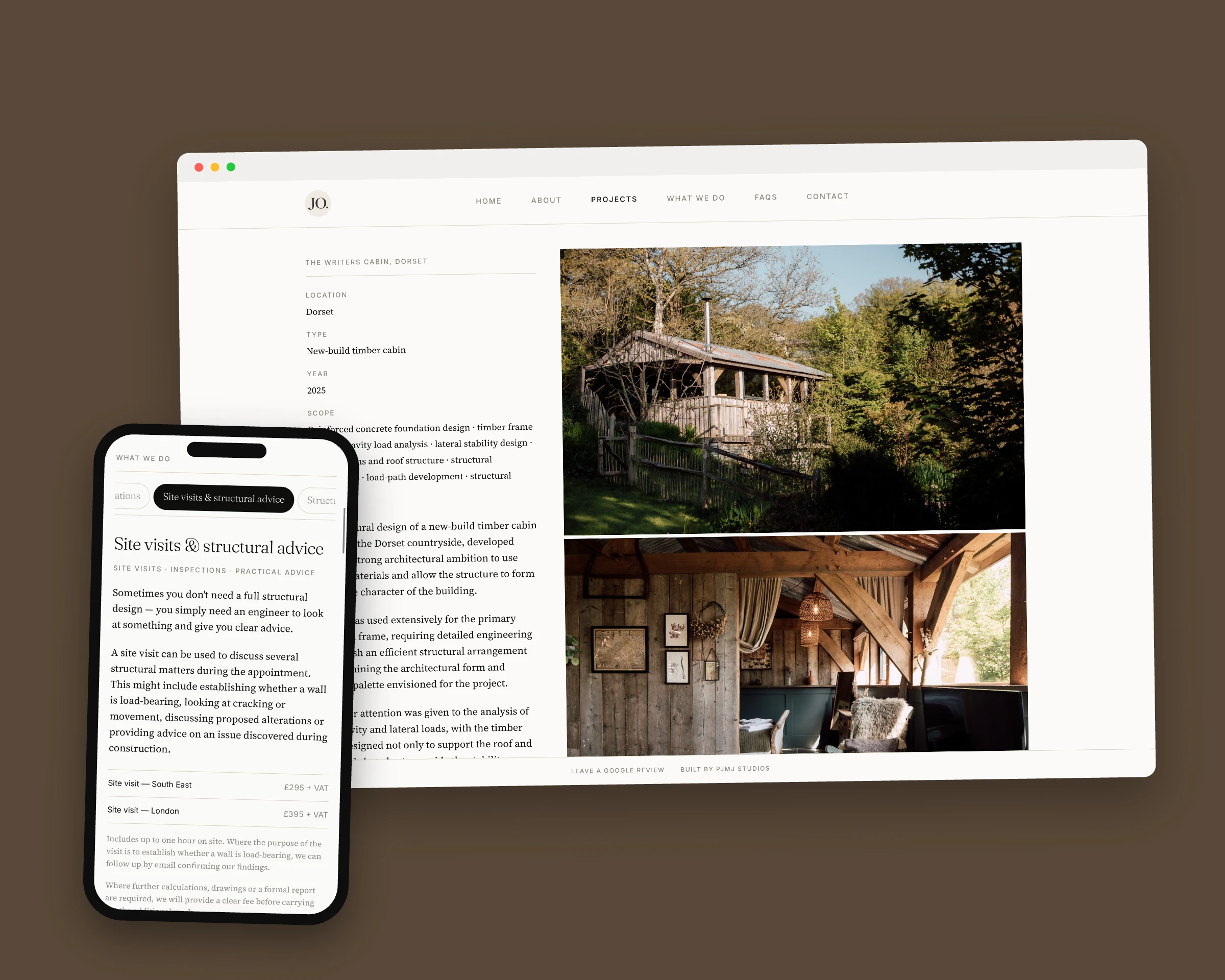 Jack Olivia website, shown on desktop and phone